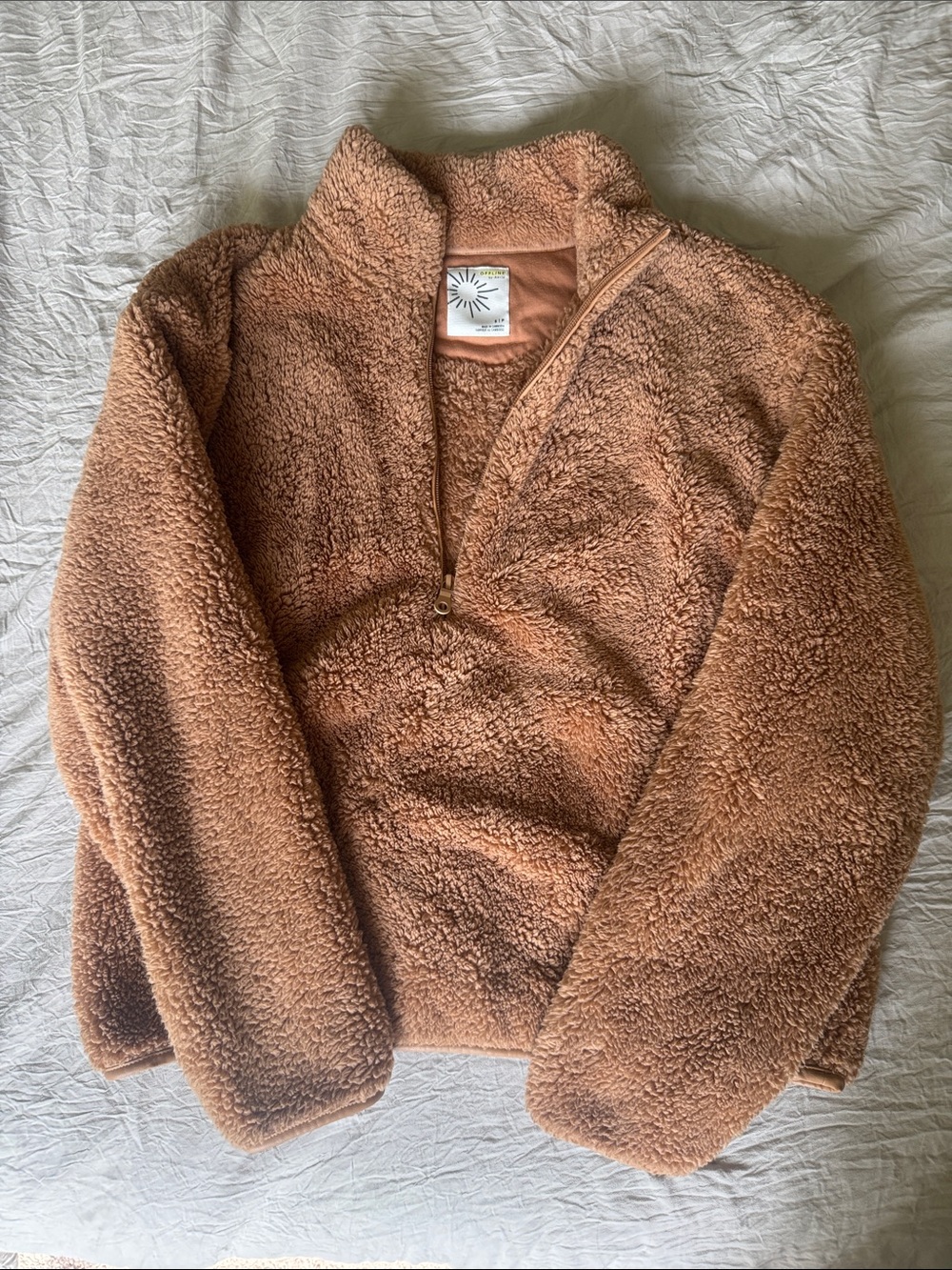Offline Cozy Teddy Half-Zip Pullover Sweater - Brown